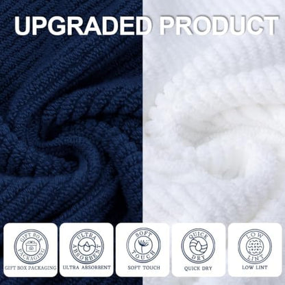 VOOVA & MOVAS 6PC Towel Set, 100% Cotton, Blue White