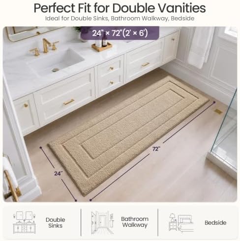 DEXI Bathroom Runner Rugs 72x24, Non-Slip and Absorbent Bath Mat, Beige