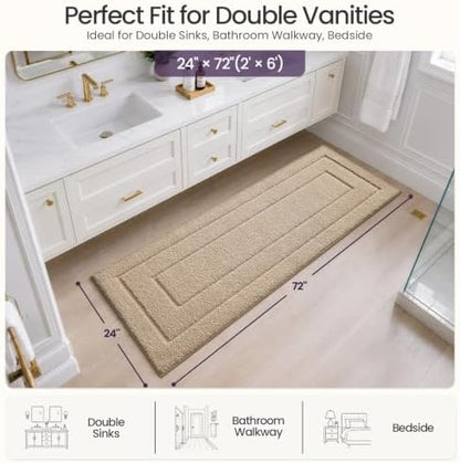 DEXI Bathroom Runner Rugs 72x24, Non-Slip and Absorbent Bath Mat, Beige