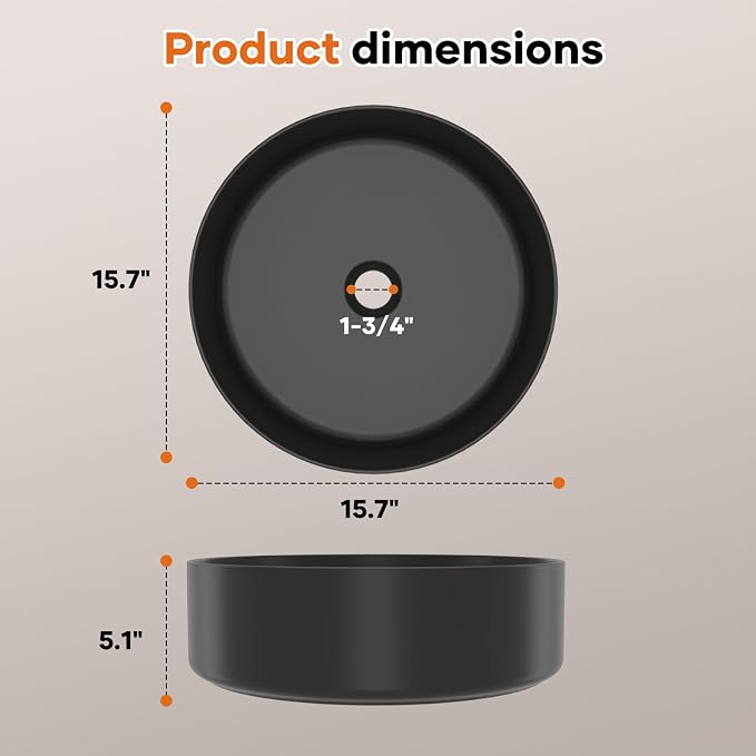 15.7" Round Vessel Sink, Matte Black Ceramic Above Counter Sink | Matte Black Finish, High-Density Ceramic, Scratch & Crack Resistant, Deep Splash Guard Basin, Easy To Clean For Bathroom
