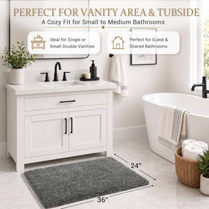 Yimobra Bathroom Rugs Non Slip Washable 36X24, Ultra Soft and Water Absorbent Bath Mats, Plush Shower Mat Outside, Luxury Microfiber Thick Matts for Bathroom Floor/Tub, Light Gray and Black Gray