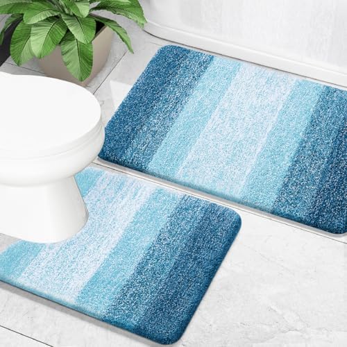 OLANLY Micorfiber Bathroom Rug Set 2 Piece, 30"x20"+U-Shaped 24"x20"