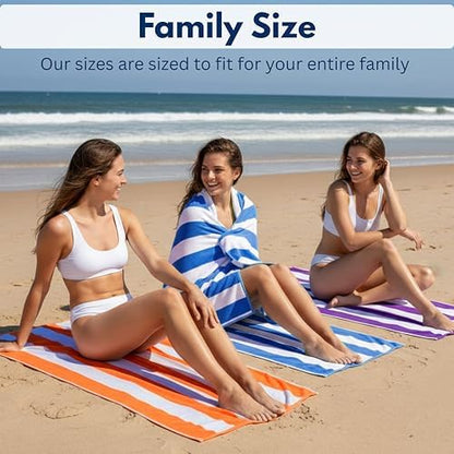Beach Towels 6 Pack Large 30x60-100% Cotton Beach & Pool Towels Bulk Cabana Stripe - Quick Dry Bath Towel Set for Swim, Beach Essentials, Bathroom, Hot Tub, Yoga, Hotel & Airbnb Guests