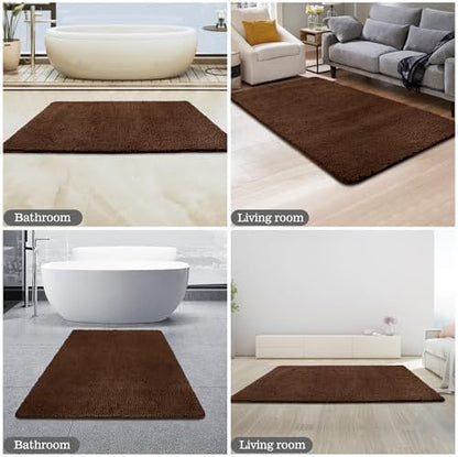 Yeaban Chenille Brown Bathroom Rug 30"x50",Non-Slip Rubber Backing
