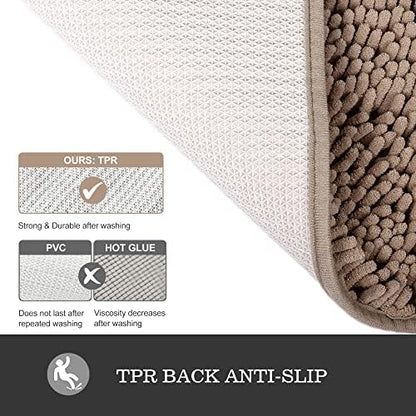 Yeaban Chenille Taupe Bathroom Runner Rug 17"x47"