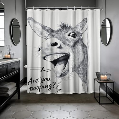 Funny Donkey Shower Curtain are You Pooping Farm Animal, 60x72 Inch