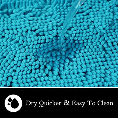 Bathroom Rugs Chenille Bath mat 2 Piece Set, Super Absorbent, PVC Non Slip Backing, Bath mats for Bathroom, Plush Shaggy, Thick, Machine Washable, Bathtub, Shower, Toilet.(Light Blue)