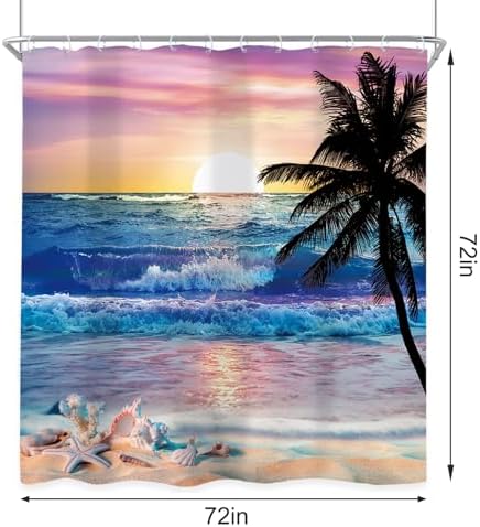 4Pcs Ocean Sunrise Beach Tropical Bathroom Shower Curtain Set with Rugs