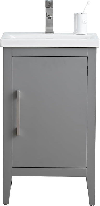 Vanity Art 20 inch Bathroom Vanity with Single Sink & Ceramic Top, Vanity Cabinet with Soft-Closing Doors, Solid Wood Frame, Cashmere Gray, VA9020-G-BN1