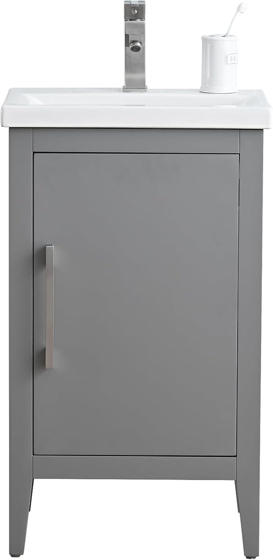 Vanity Art 20 inch Bathroom Vanity with Single Sink & Ceramic Top, Vanity Cabinet with Soft-Closing Doors, Solid Wood Frame, Cashmere Gray, VA9020-G-BN1