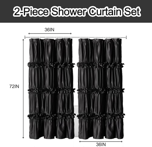 Homechoice Decor 2-Piece Black Satin Shower Curtain, 36x72 Inches (Pair)