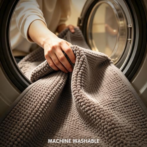 SUBRTEX Bathroom Rugs, U Shaped Chenille Bath Rug 24" x 20" Soft Short Plush Bath Mat Soft Shower Mat Water Absorbent Shower Mat Quick Dry Machine Washable, Taupe