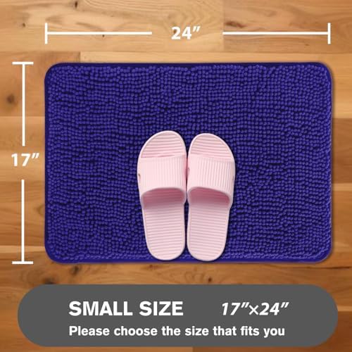 Royal Blue Bathroom Rugs – Absorbent and Washable Bath Mat, Non-Slip, Thick Soft Chenille Bath Rugs for Bathroom Floor, Shower, Sink - 17" x 24"