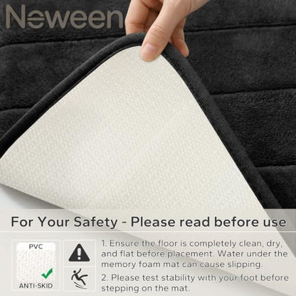 Neween Bathroom Rugs Set 2 Piece, Absorbent Memory Foam Bath Mat, Black