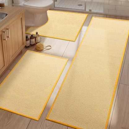 YIHOUSE Yellow Bathroom Rugs Sets 3 Pieces,Thin Bath Mat Quick Dry
