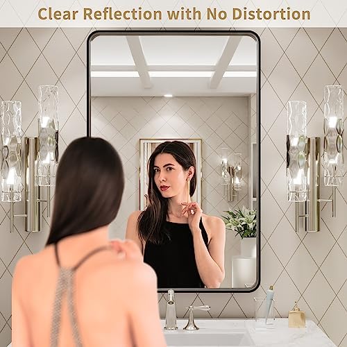 LOAAO 24X30 Inch Black Metal Framed Bathroom Mirror (Pack of 2)