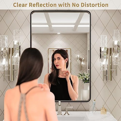 LOAAO 24X30 Inch Black Metal Framed Bathroom Mirror (Pack of 2)