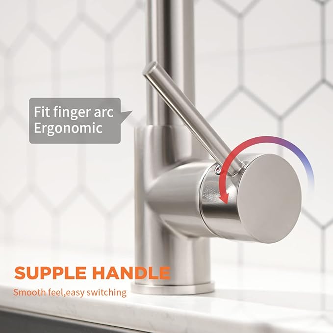 OWOFAN LED Light Kitchen Faucet with Pull Down Sprayer Sus304 Stainless Steel Industrial Single Handle Faucet for Farmhouse Camper Laundry Utility Rv Wet Bar Sinks Brushed Nickel 9005SN