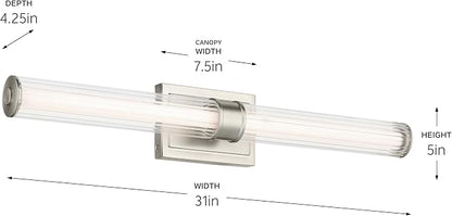 Kichler Laurene LED Bath Bar Light, Brushed Nickel | Linear vanity light with clear fluted glass for bathroom mirrors (31" x 5"), 55197NILED