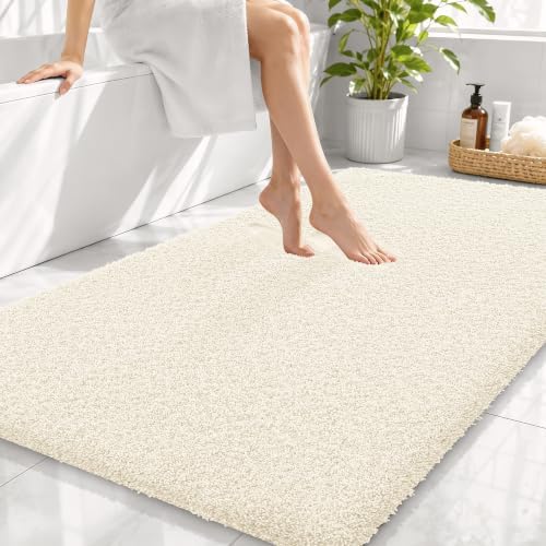 OLANLY Microfiber Large Bathroom Rugs 44x32, Soft Absorbent Bath Mat, White