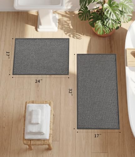 YIHOUSE Dark Grey Bathroom Rugs Sets 2 Pieces,Thin Bath Mat Quick Dry
