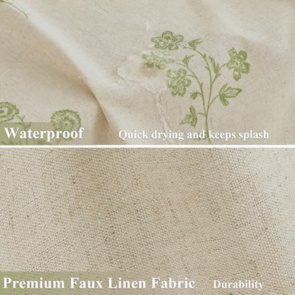 ORTIGIA Linen Shower Curtain 60 W x 72 L Farmhouse Vintage Sage Green Floral Shower Curtains Modern Boho Rustic Block Print Cottagecore Decor for Bathroom