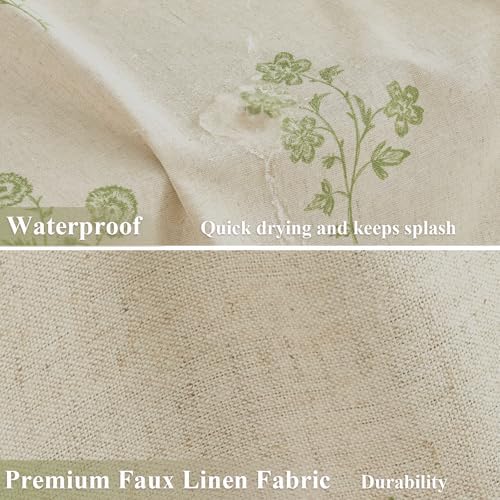 ORTIGIA Linen Shower Curtain 72 W x 84 L Farmhouse Vintage Sage Green Floral Long Shower Curtains Modern Boho Rustic Block Print Cottagecore Decor for Bathroom