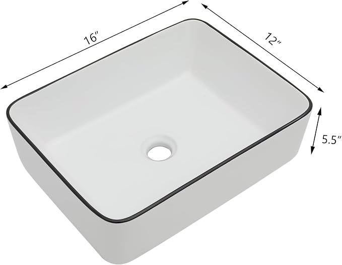 16"x12" Vessel Sink Rectangular White Vessel Sink Small Sinks for Bathrooms Above Counter Ceramic Bathroom Sink Rectangule Sink Bowls For Bathroom Vanity Lavatory Bowl Basin