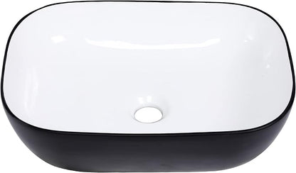 Rectangle Bathroom Vessel Sink 17"x13" Above Counter Vessel Sink | Rectangular Bathroom Above Counter Vessel Sink Black and White Ceramic Porcelain Vanity Sink Art Basin
