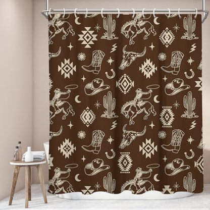 Brown Western Cowboy Shower Curtain, 12 Hooks, 60" W x 72" L