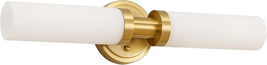 Gold Bathroom Light Fixtures Modern Vanity Lights W/White Glass Shade, 2-Light Sconces Wall Lighting for Mirror Kitchen Bedroom Hallway, Brushed Brass Gold Wall Decor Wall Mount Lamp