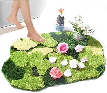 Hifuwan Cute Green Moss Shag Bathroom Rugs, Plant Bath Mats, 20 x 32 Inch