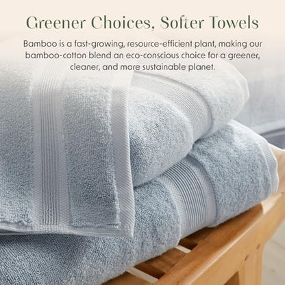 Springtree Home Luxury Bamboo Rayon Bath Towel Set | 6-Piece Set | Blue Fog