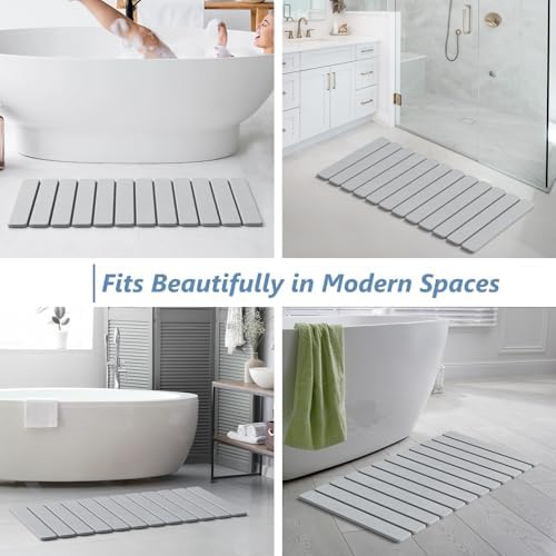 AWW Foldable Stone Bath Mat, Diatomaceous, 31.5"x15.7", Light Grey
