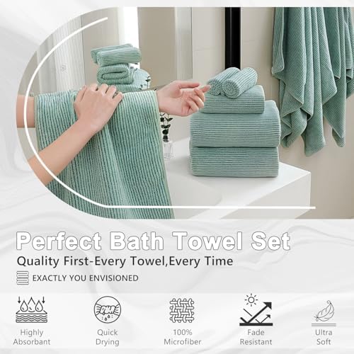 4 Piece Bath Towel Set 35"x70"Oversized Bath Towel for Bathroom Ultra Soft Fluffy Extra Large Bath Sheet Luxury Premium Bathroom Towel Highly Absorbent Quick Dry Shower Towel for Hotel Spa,Green