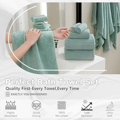 4 Piece Bath Towel Set 35"x70"Oversized Bath Towel for Bathroom Ultra Soft Fluffy Extra Large Bath Sheet Luxury Premium Bathroom Towel Highly Absorbent Quick Dry Shower Towel for Hotel Spa,Green