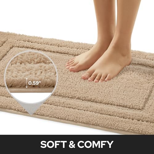 HOMEIDEAS Bathroom Rugs Sets 2 Piece, Soft Non Slip Bath Mat Khaki