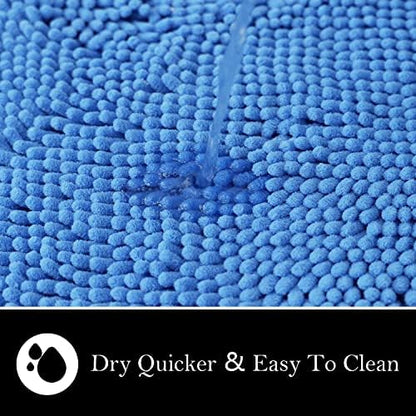 Bathroom Rugs Chenille Bath mat 2 Piece Set, Super Absorbent, Strong PVC Non Slip Backing, Bath mats for Bathroom, Plush Shaggy, Thick, Machine Washable, Bathtub, Toilet.(Snow Cyan)