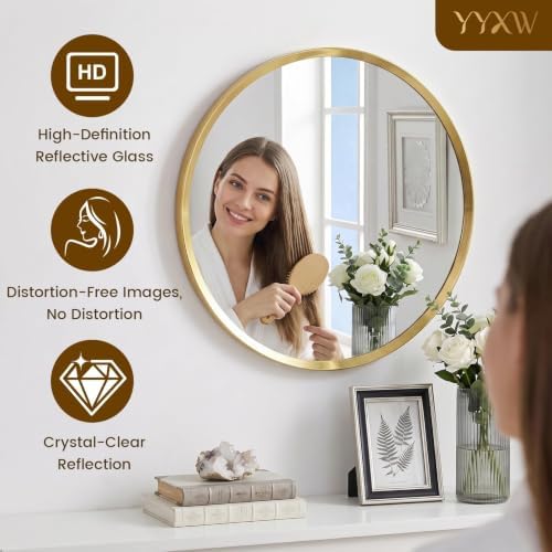 40 inch Brushed Gold Round Bathroom Mirror,Large Circle Mirror