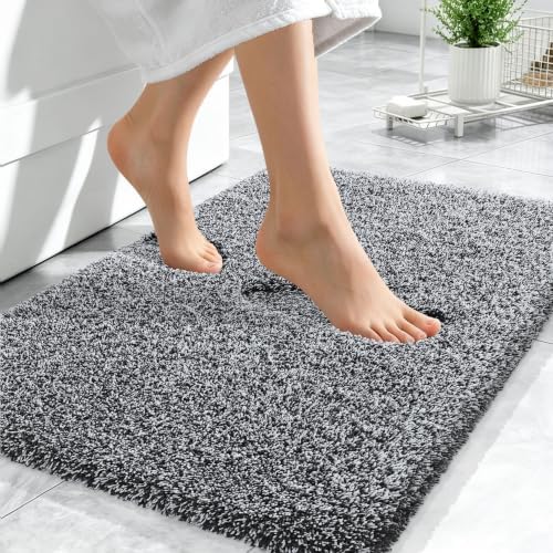 OLANLY Microfiber Bathroom Rugs 24x16, Quick Dry Bath Mat, Black and White
