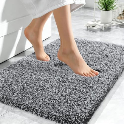 OLANLY Microfiber Bathroom Rugs 24x16, Quick Dry Bath Mat, Black and White