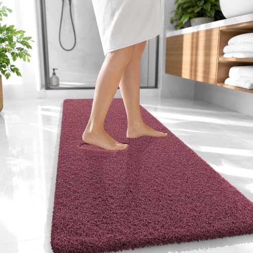 OLANLY Microfiber Bathroom Runner Rugs 47x20, Ultra Soft Bath Mat, Burgundy
