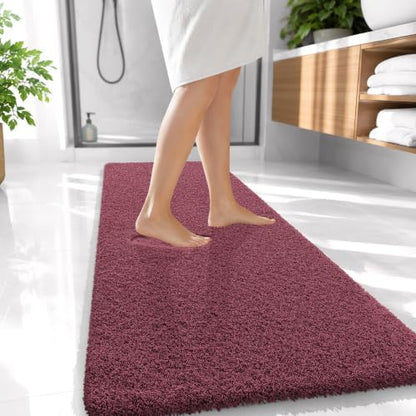 OLANLY Microfiber Bathroom Runner Rugs 47x20, Ultra Soft Bath Mat, Burgundy