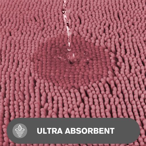 Dusty Rose Bathroom Rugs – Absorbent and Washable Bath Mat, Non-Slip, Thick Soft Chenille Bath Rugs for Bathroom Floor, Shower, Sink - 26" x 44"
