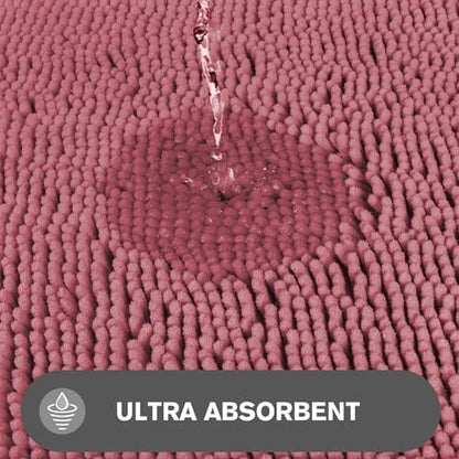 Dusty Rose Bathroom Rugs – Absorbent and Washable Bath Mat, Non-Slip, Thick Soft Chenille Bath Rugs for Bathroom Floor, Shower, Sink - 26" x 44"