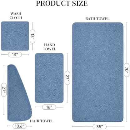 MaopaoBeauty Bath Towels for Bathroom Towel Set Shower Towels Bath Towels Set of 4 (1 Bath Towel, 1 Hair Towel, 1 Hand Towel, 1 Washcloth),Soft and Absorbent (Blue)