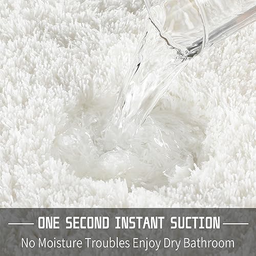 Yimobra Fluffy Plush Bath Rug, Super Shaggy Soft Comfortable Non Slip, Water Absorbent Microfiber Bath Mat, Dries Quickly, Machine Washable Thick Bathroom Rugs for Shower, 70" X 24", Off White