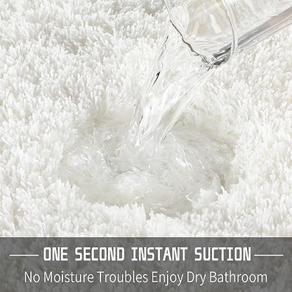 Yimobra Fluffy Plush Bath Rug, Super Shaggy Soft Comfortable Non Slip, Water Absorbent Microfiber Bath Mat, Dries Quickly, Machine Washable Thick Bathroom Rugs for Shower, 56" X 24", Off White