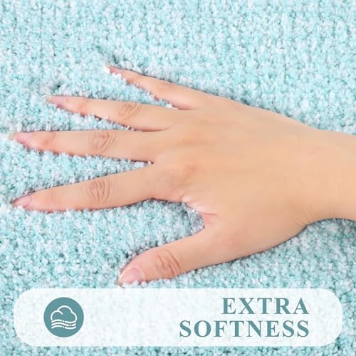 Pauwer Bathroom Rugs 3 Piece Set, Non Slip Washable Bath Mat, Light Blue