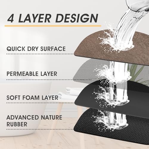 ACCUMTEK Non Slip Bath Mat, Thin Bathroom Rugs Fit Under Door, Quick Dry Bath Mats, Machine Washable Bath Rugs for Bathroom, Bathtub & Kitchen, Bathtub & Kitchen, Brown/Marble/32 x20